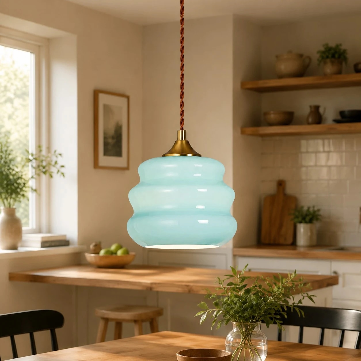 Pendant light above a dining table