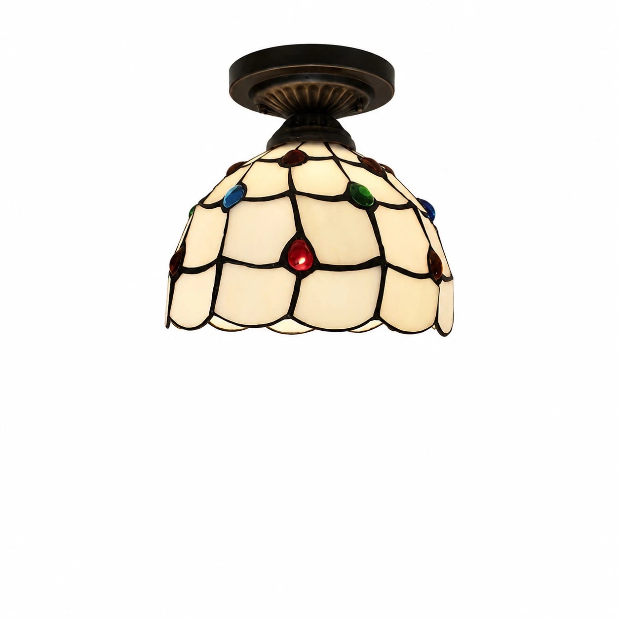 Lámpara de techo empotrable de 20 cm con 1 luz, cristal transparente y carcasa plateada.
