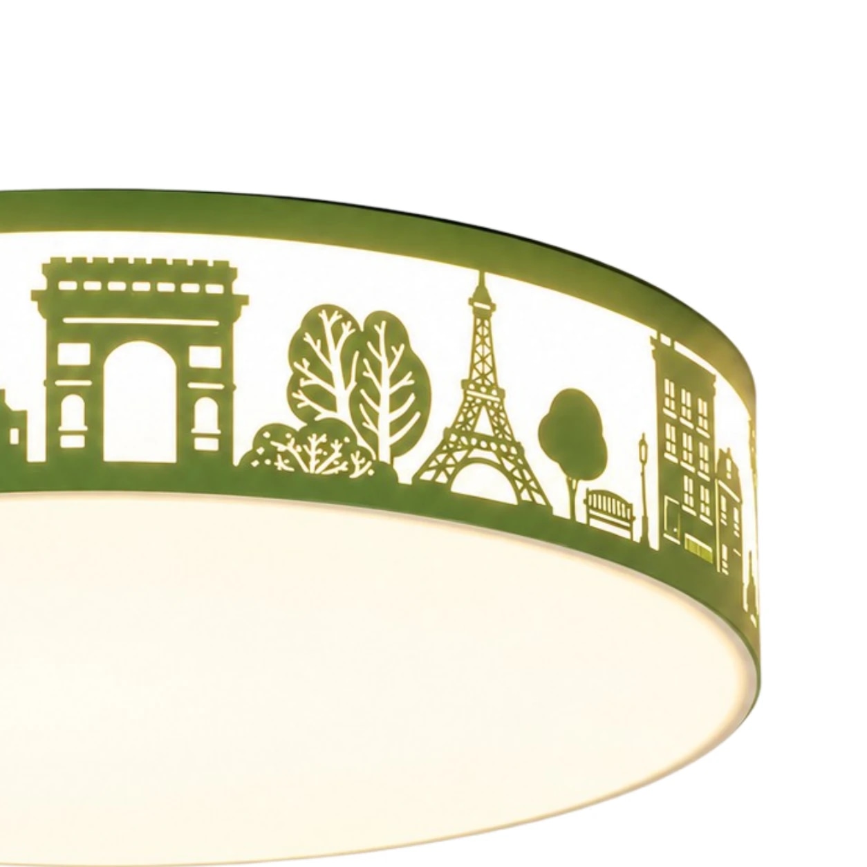 Type C landmark silhouette detail on green ceiling light
