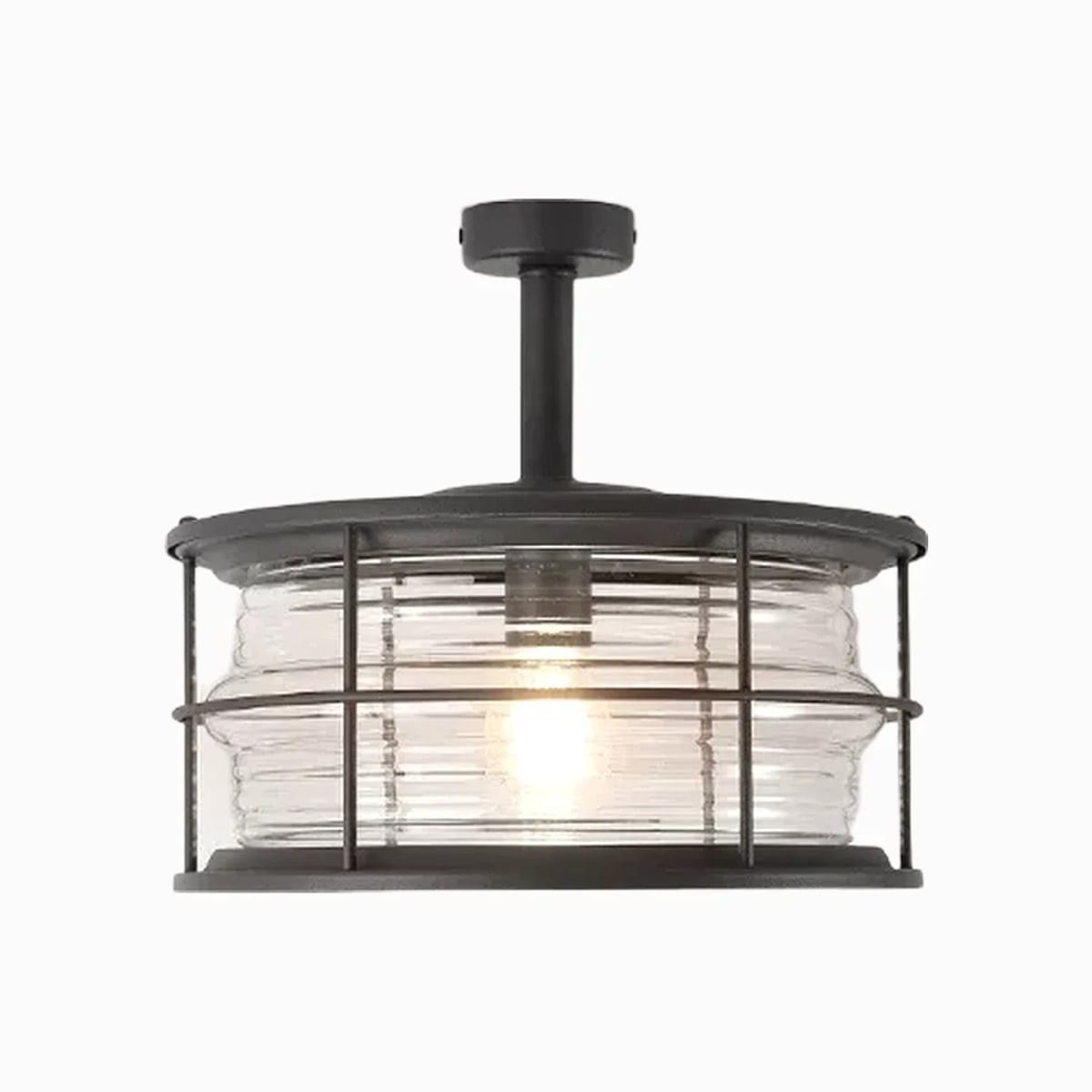 Lanterne de plafond cylindrique en verre noir, type cylindre, avec cylindre apparent.