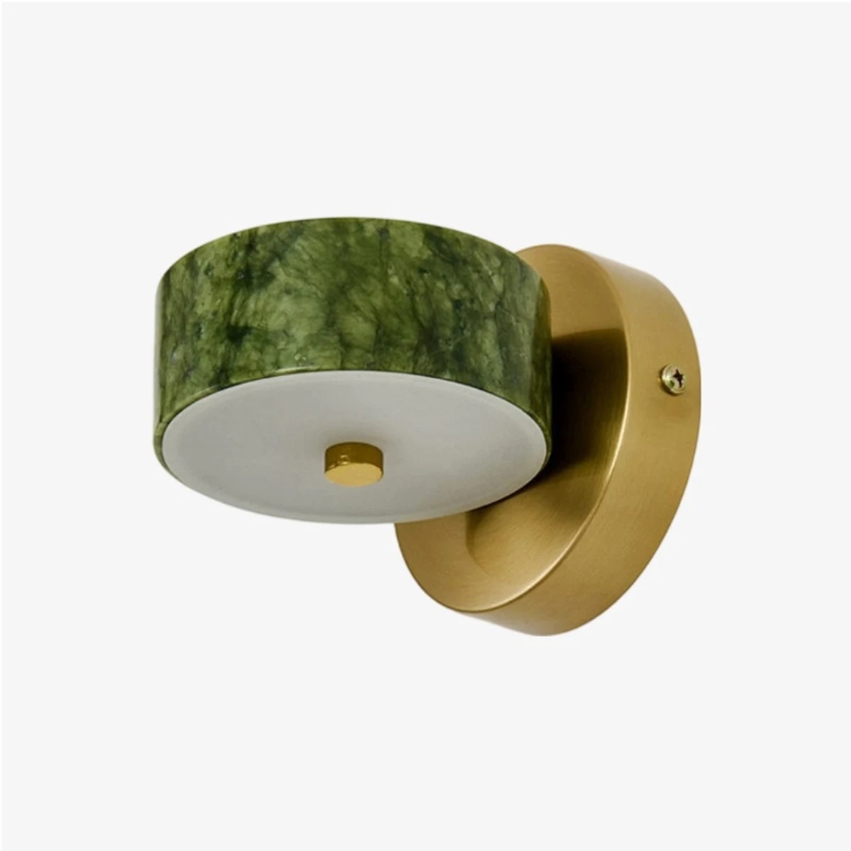 Applique murale courte de style B en jade vert avec plaque murale ronde en laiton