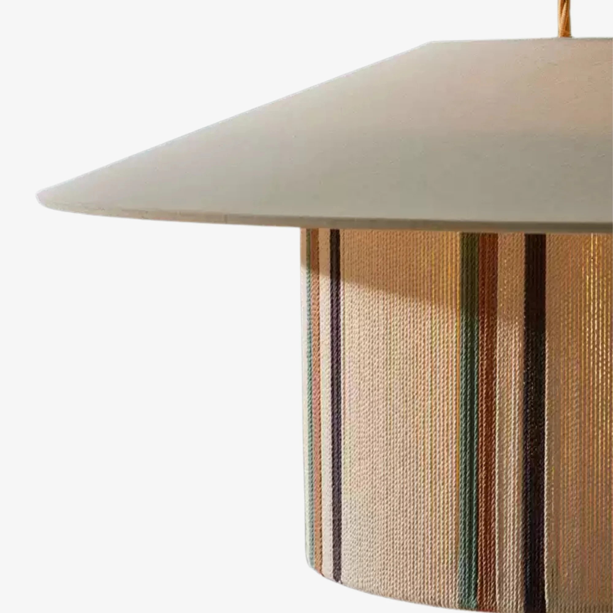 détail de bord tissé à la main de la lampe suspendue en tissu