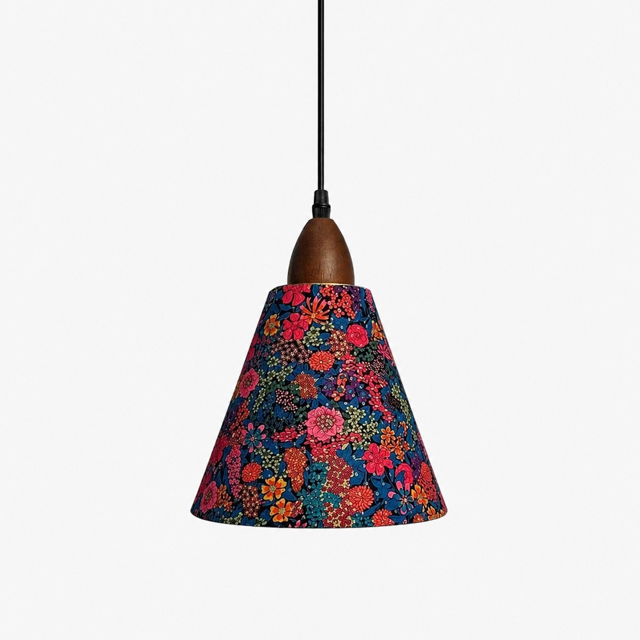abat-jour suspendu en tissu à motif floral doré