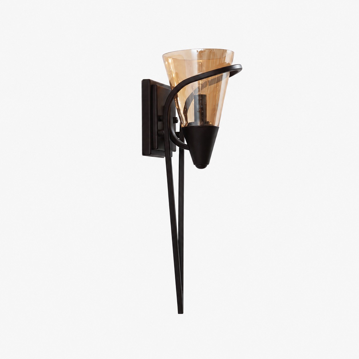 Lampe murale en verre ambré et métal noir - Voir la référence