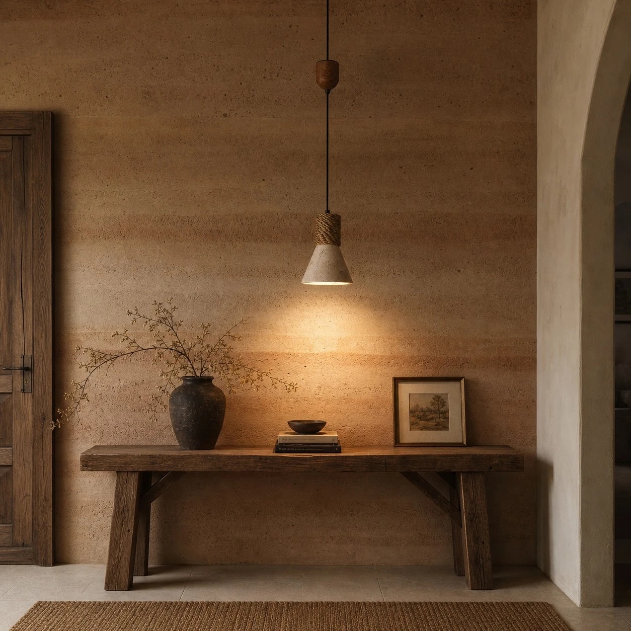 Pendant above an entry console table