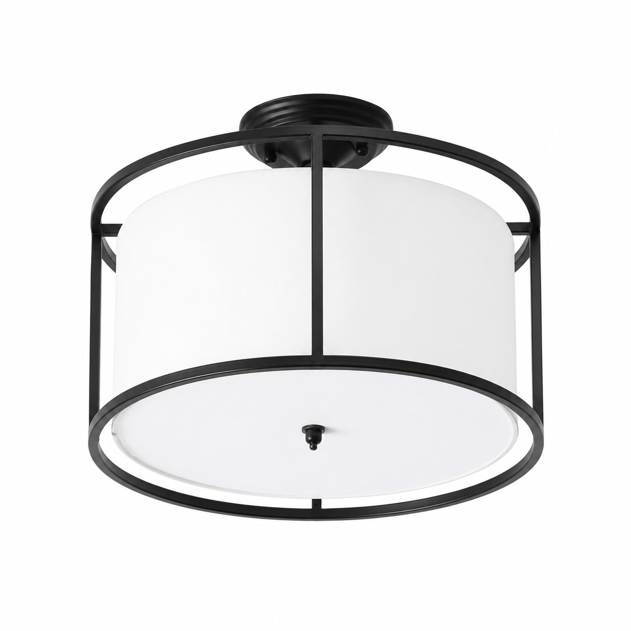 Plafonnier Dumora à cadre noir et abat-jour en tissu blanc