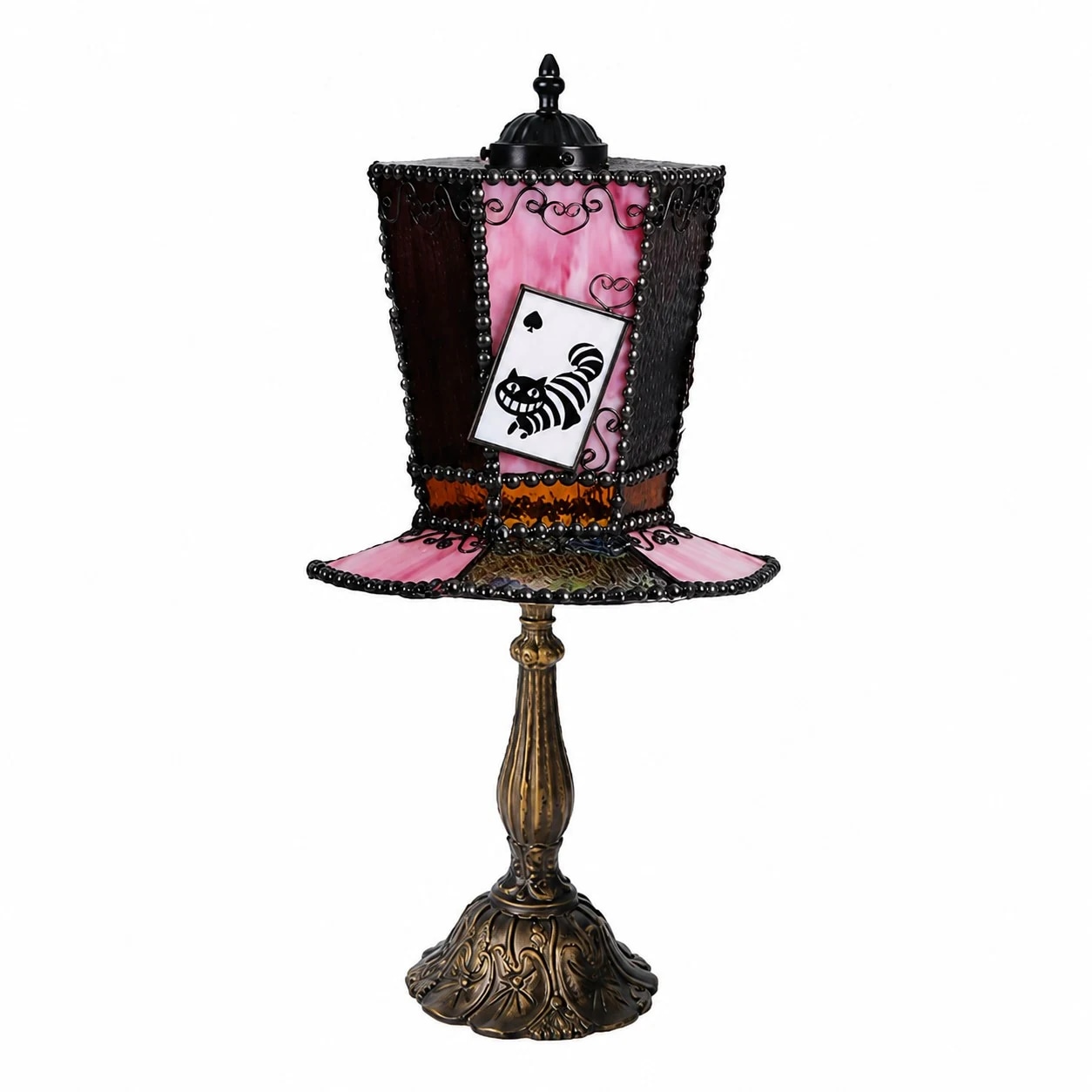 Lámpara de mesa rosa púrpura con diseño de tarjeta de hadas de gato