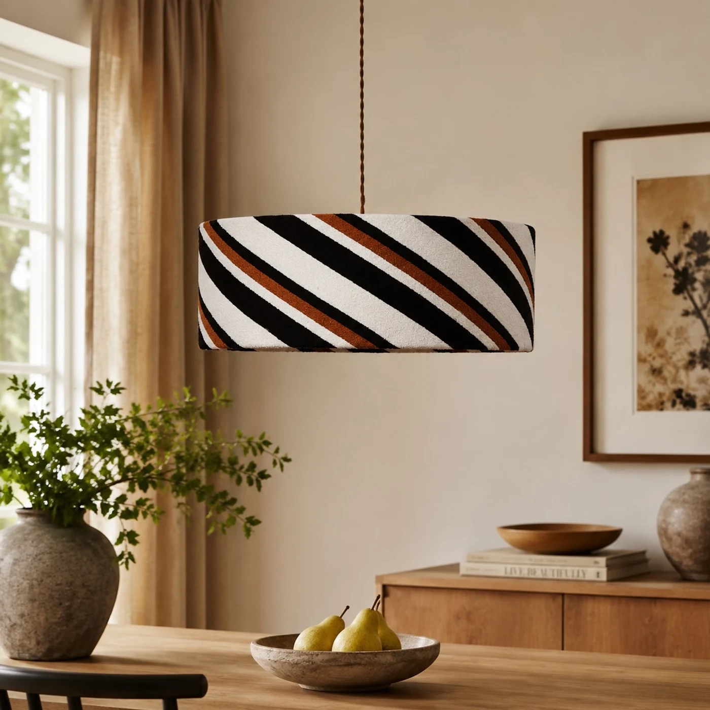 Suspension en tissu au-dessus d'une table à manger près d'une fenêtre
