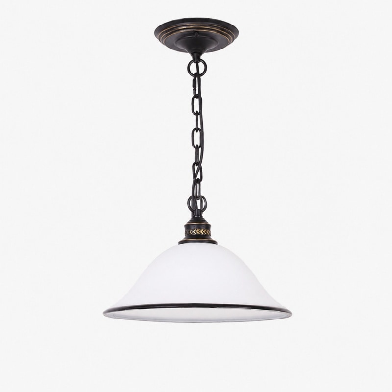 Suspension vintage en émail blanc avec chaîne ancienne foncée