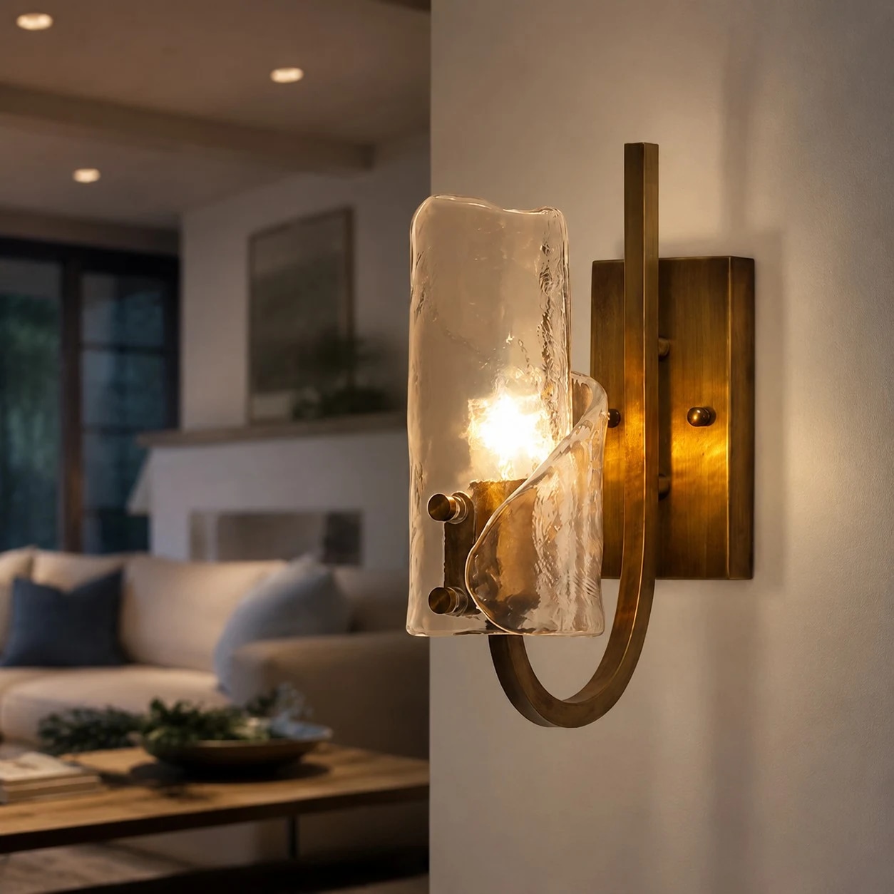 Warm brass and textured glass for bedrooms, hallways and staircases.