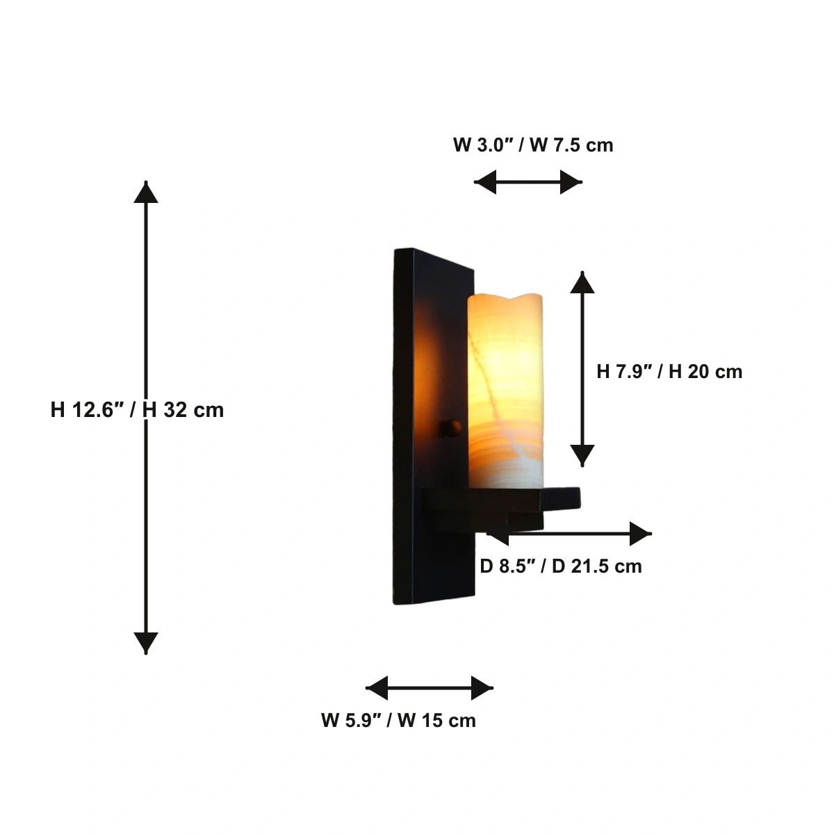 Wall sconce dimension chart on white background
