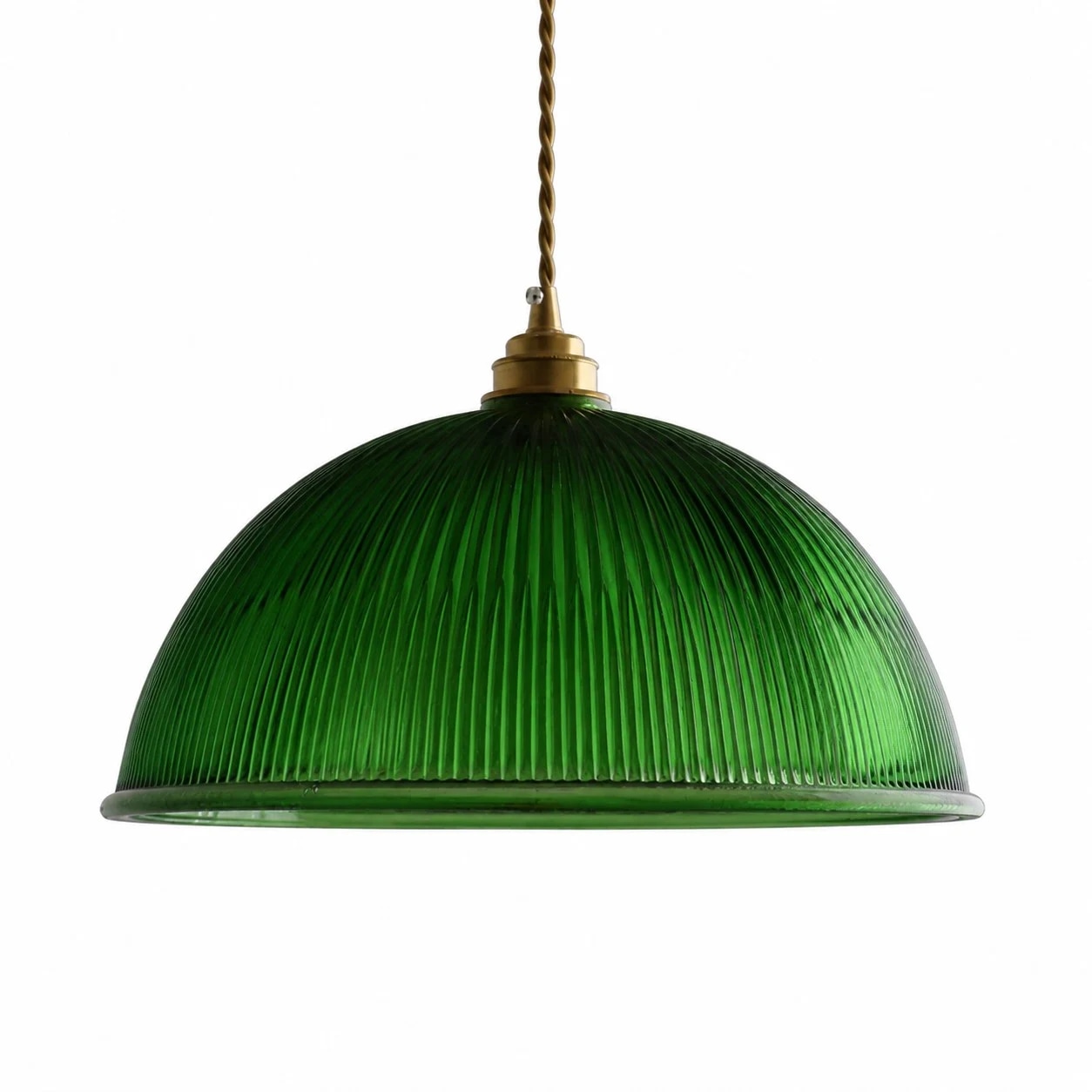 Image de la suspension en verre côtelé vert émeraude