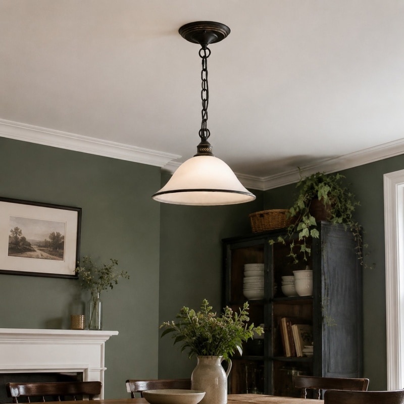 Suspension blanche installée au-dessus d'une table à manger