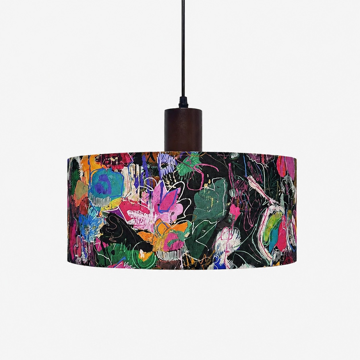 Pendentif tambour en tissu à motif floral pictural