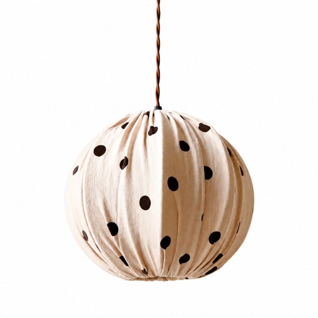 Grande suspension globe crème à pois