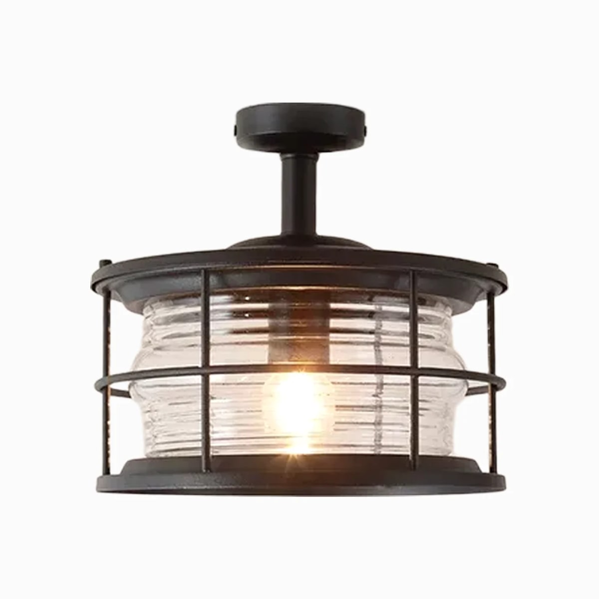 Lanterne de plafond cylindrique en verre noir de grande taille