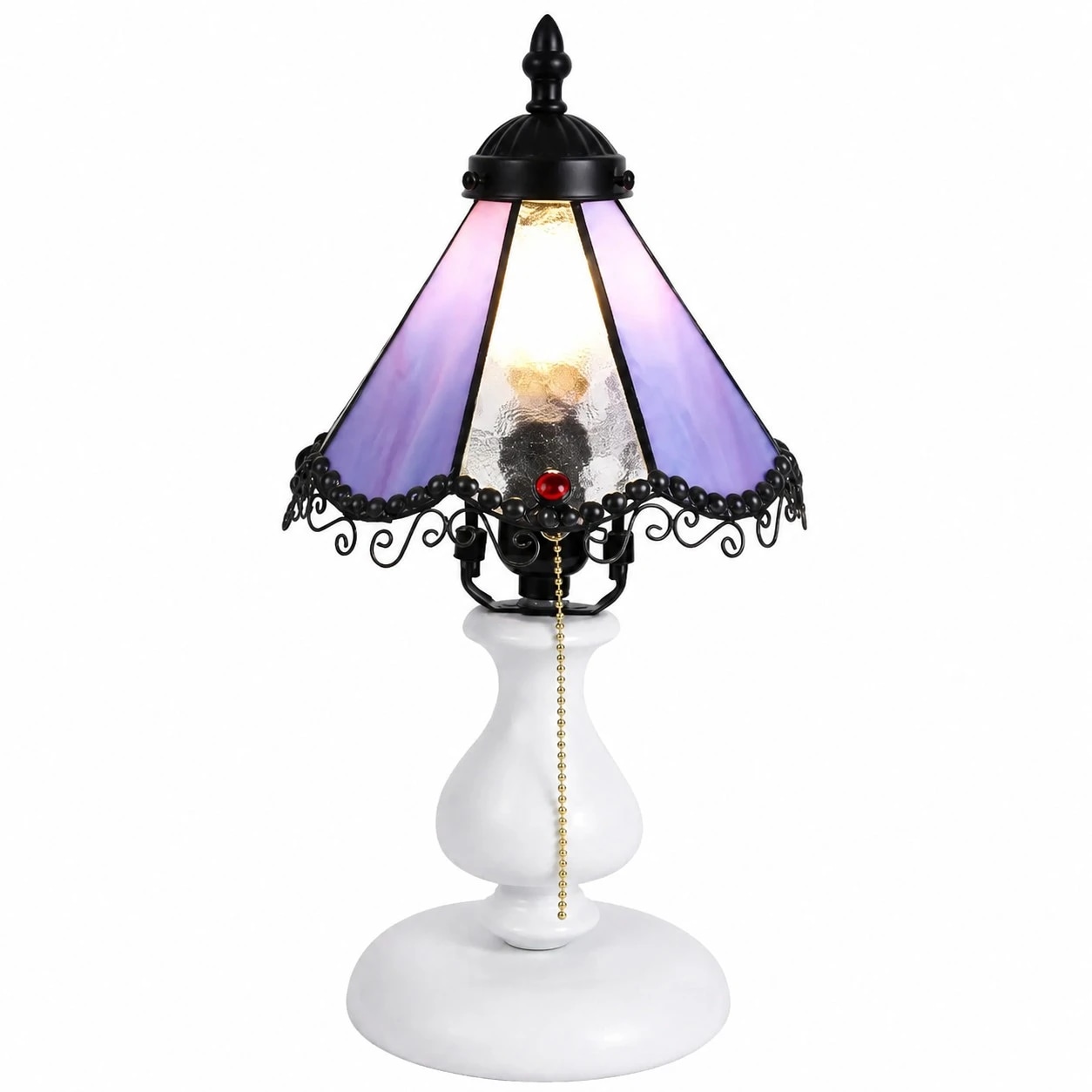Lámpara de mesa vintage de vidrieras con degradado morado