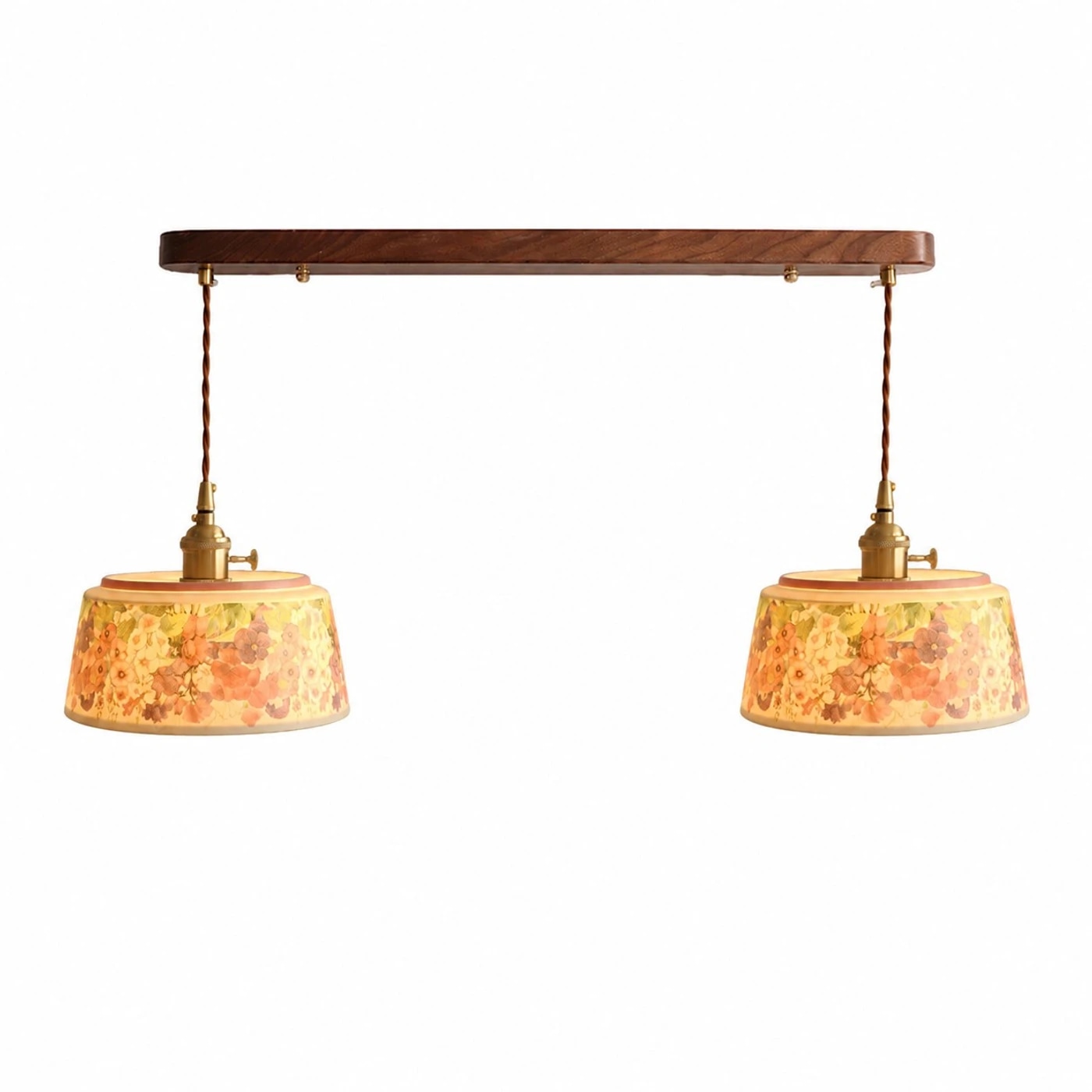 Optie voor een keramische hanglamp met twee lichtpunten en bloemmotief