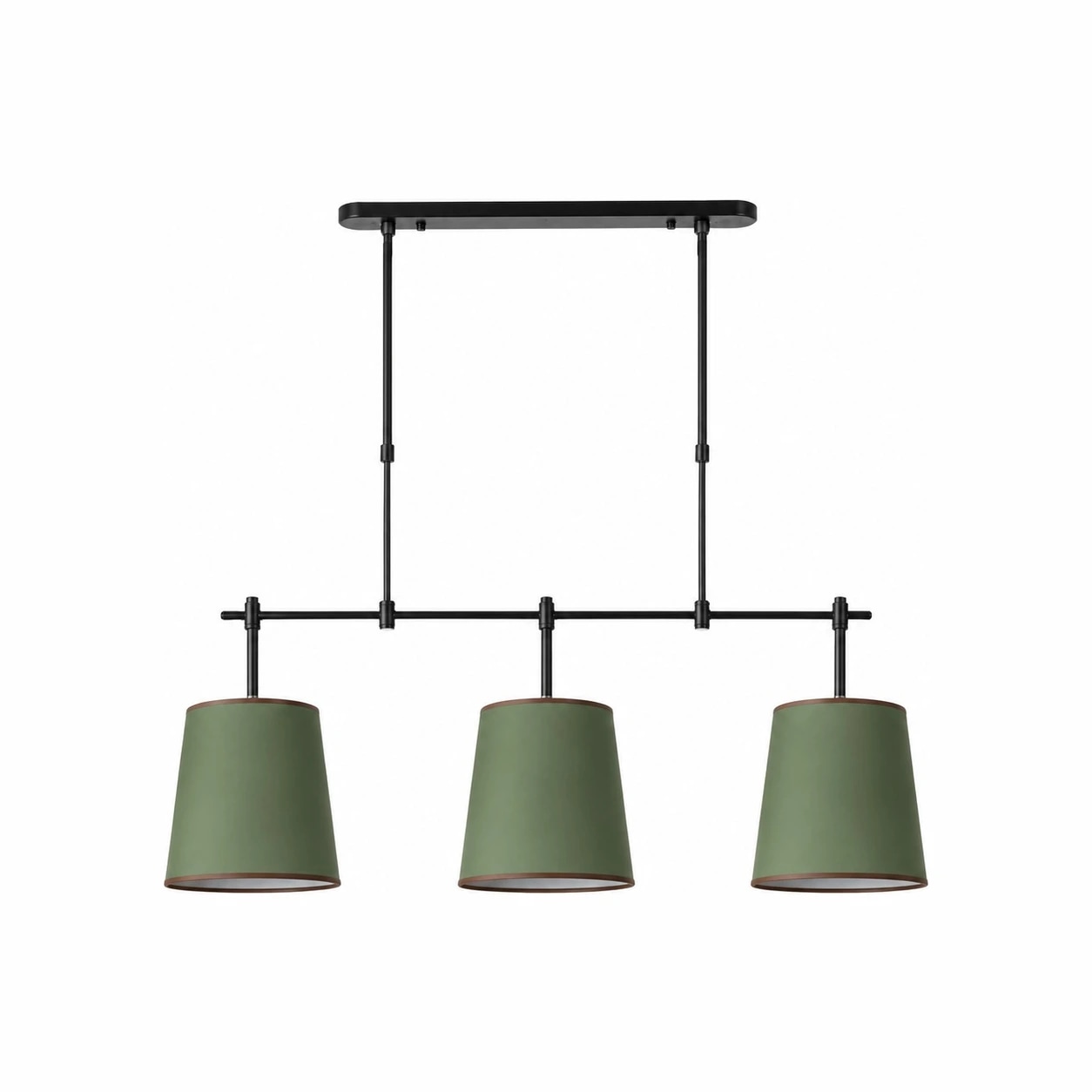 Lustre linéaire Dumora, abat-jour vert, finition noire