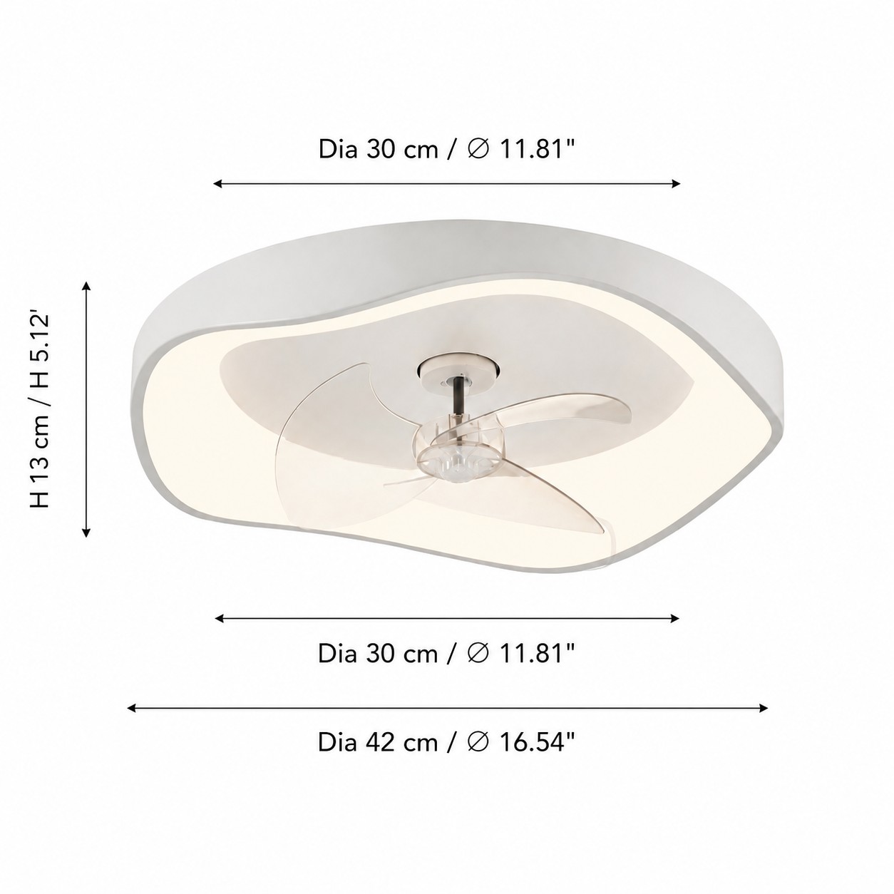 Diagramm zur Größe einer 42 cm Deckenventilatorleuchte