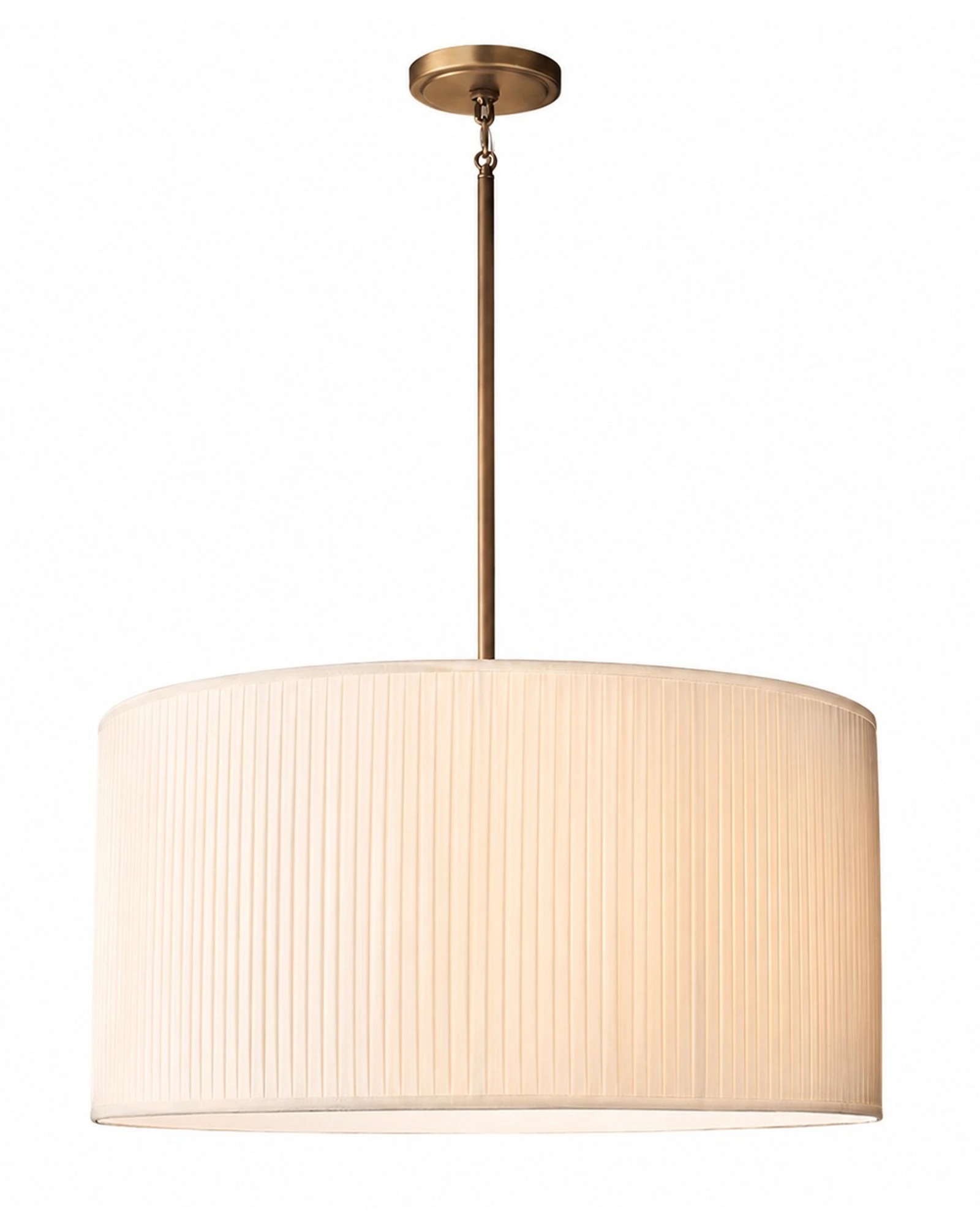 Lustre Dumora avec abat-jour plissé blanc et finition laiton antique