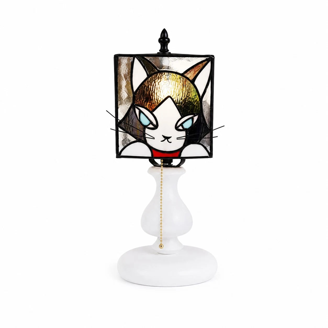 Lámpara de mesa de vidrieras con forma de gato morado ahumado
