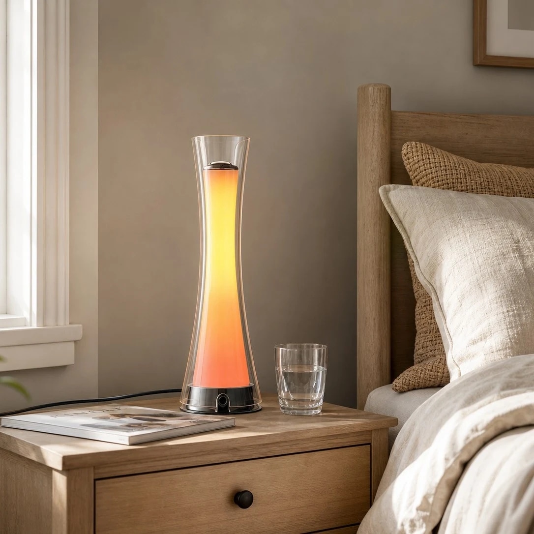 Scène de lampe dégradée au coucher du soleil près du lit