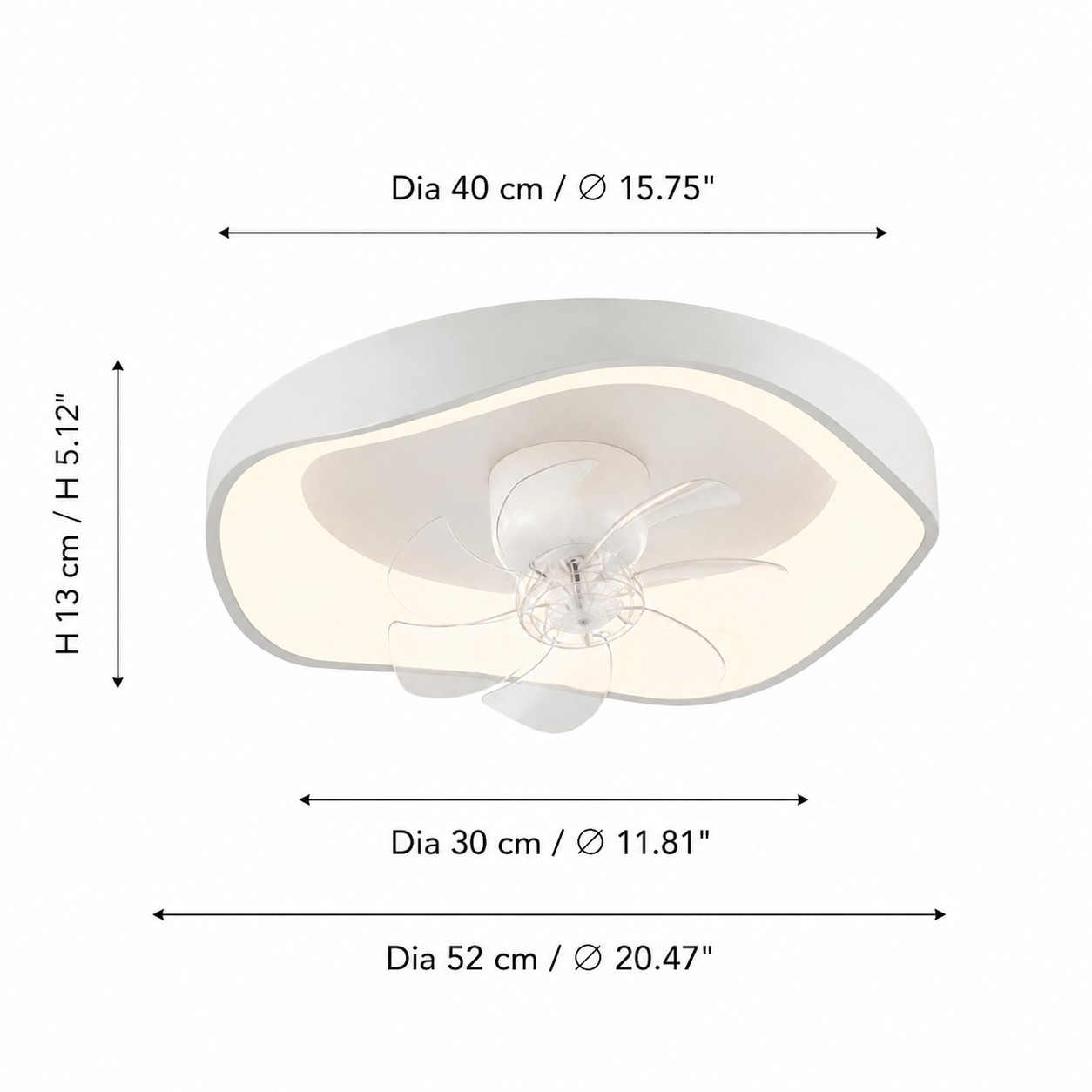 Größendiagramm für eine 52 cm Deckenventilatorleuchte