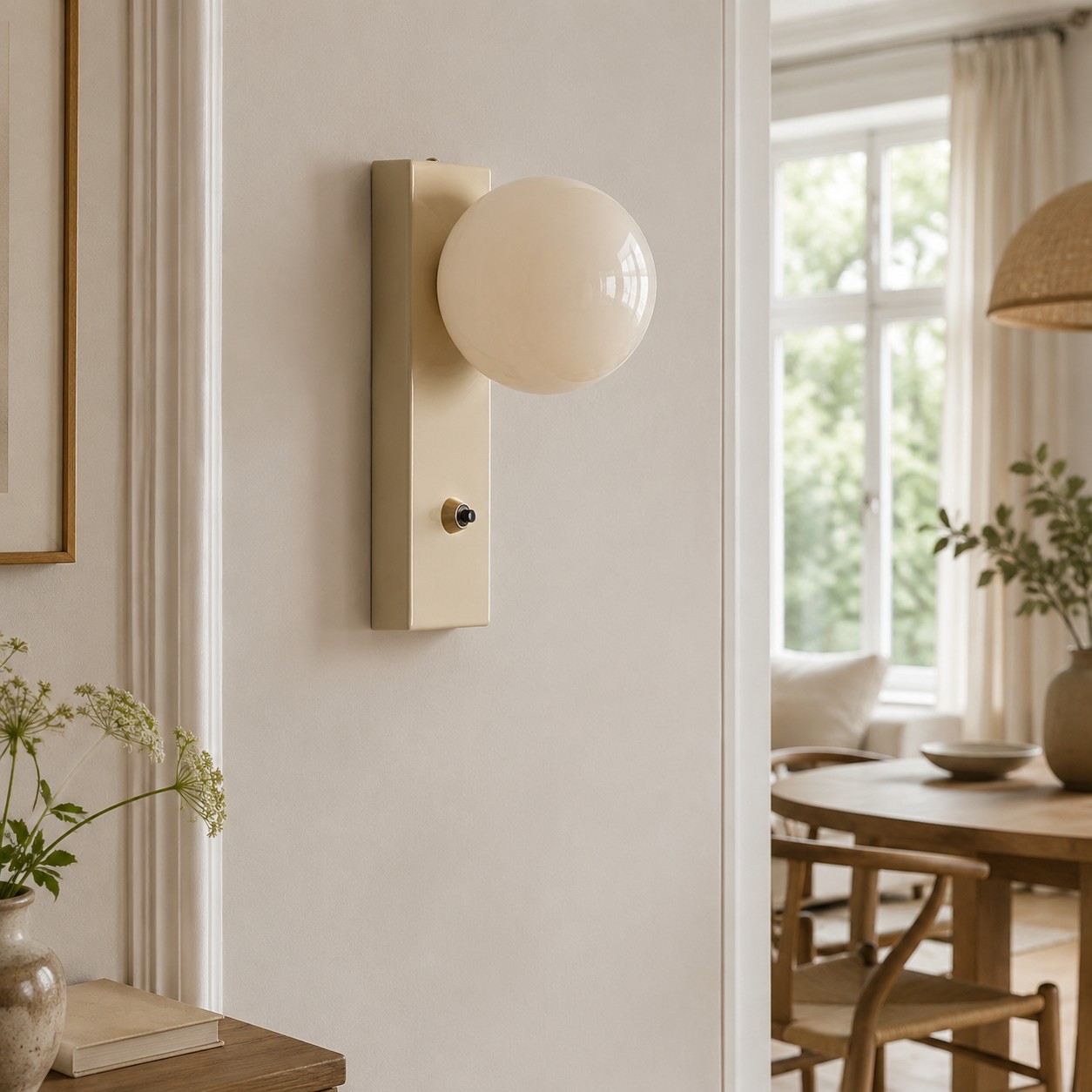 Retro Cream Glass Globe Wall Sconce for Bedrooms
