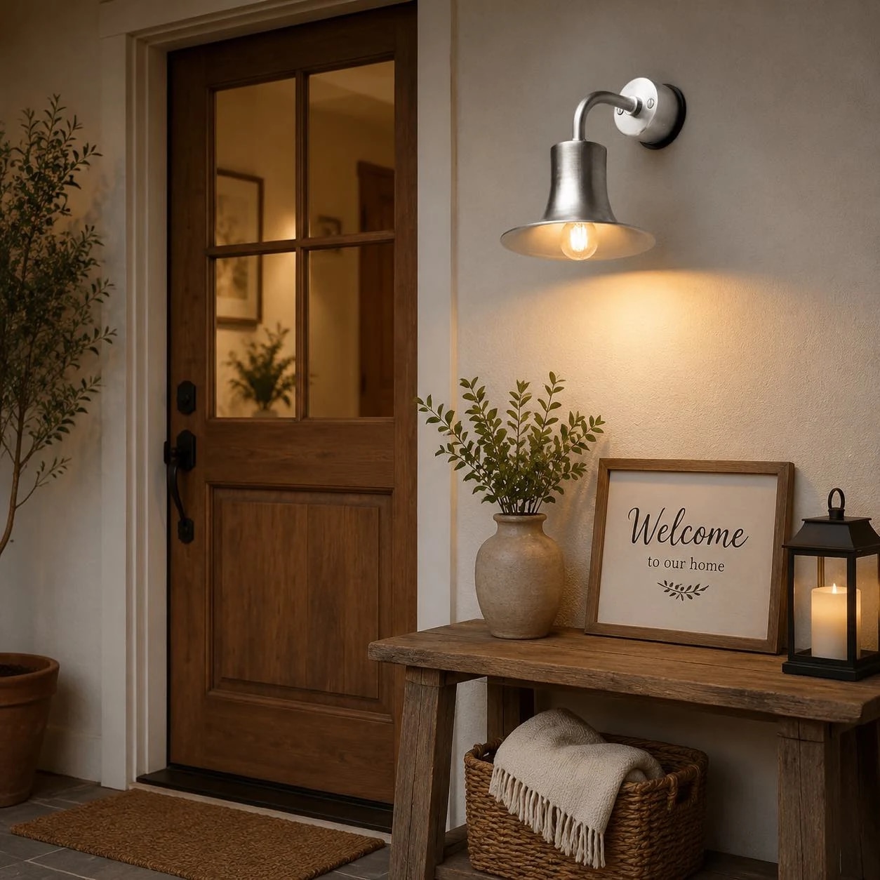 Applique murale installée à côté d'une porte avec console