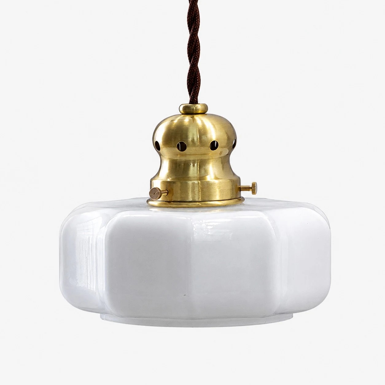Suspension style 2 en laiton vintage et verre blanc