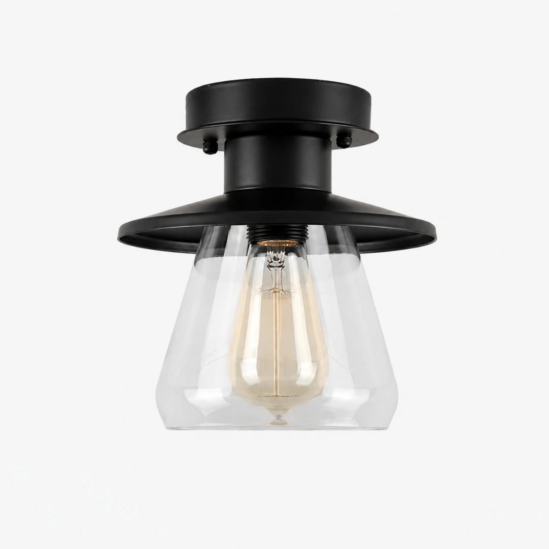 plafonnier en métal noir et verre