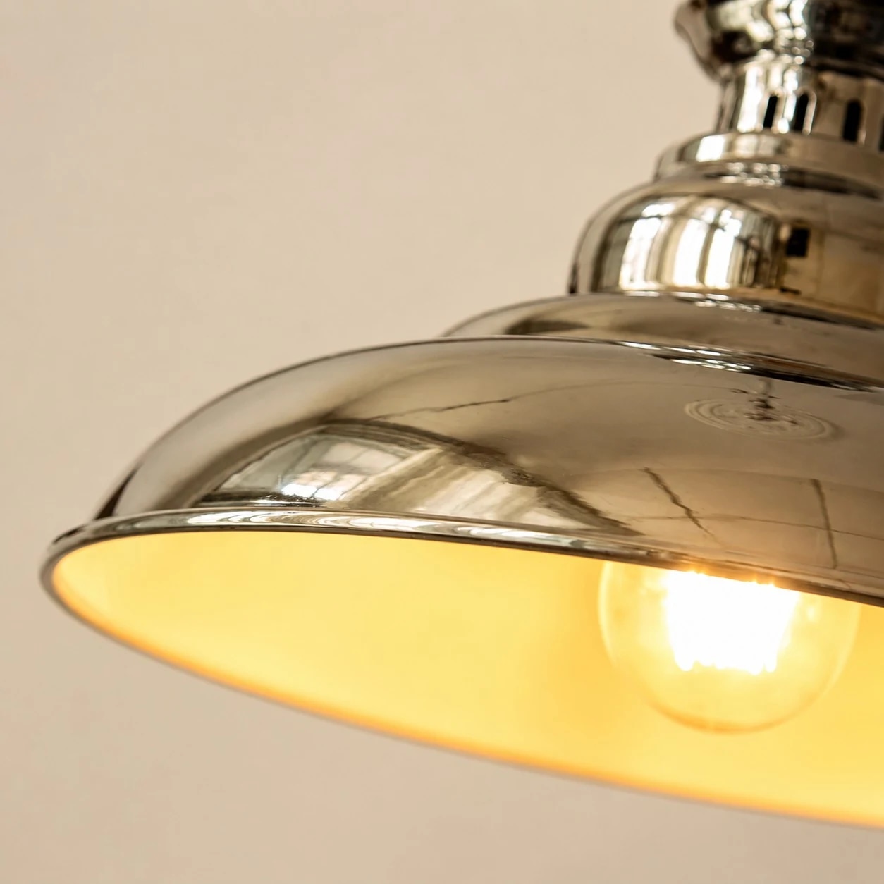 Chrome dome pendant light close-up