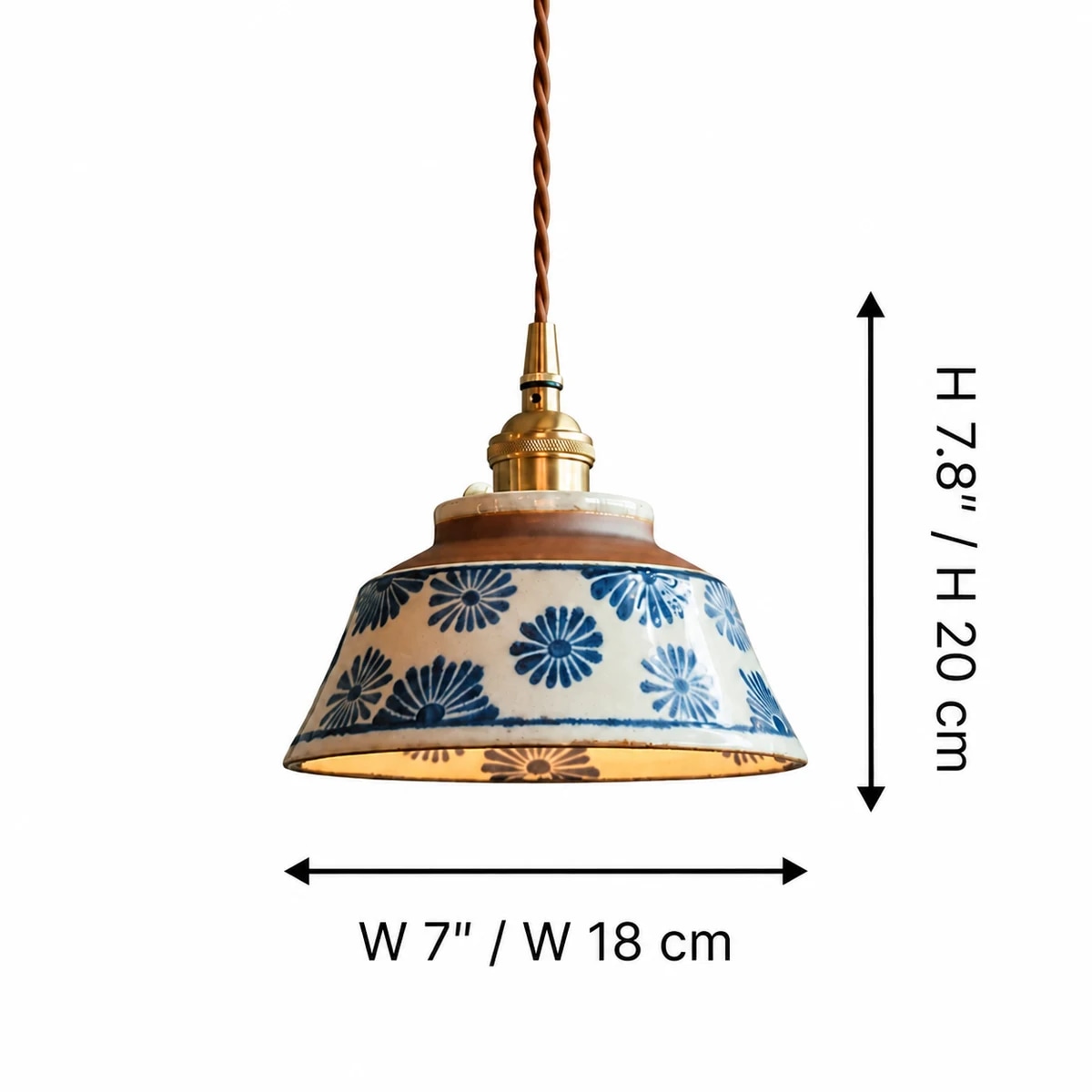 Dimension guide for 7 inch ceramic pendant lamp