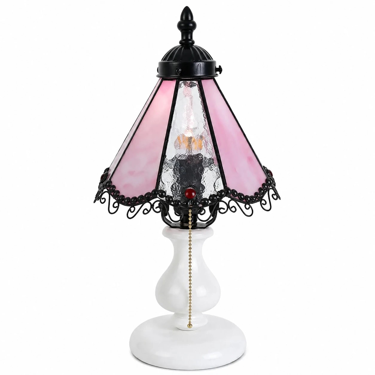 Lámpara de mesa vintage de vidrieras color rosa flor de cerezo