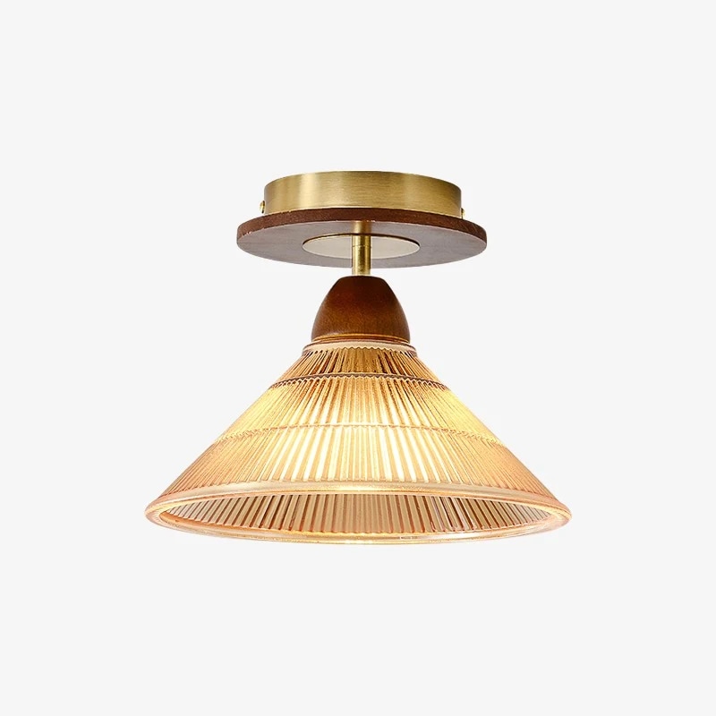 Vintage amberkleurige geplooide plafondlamp