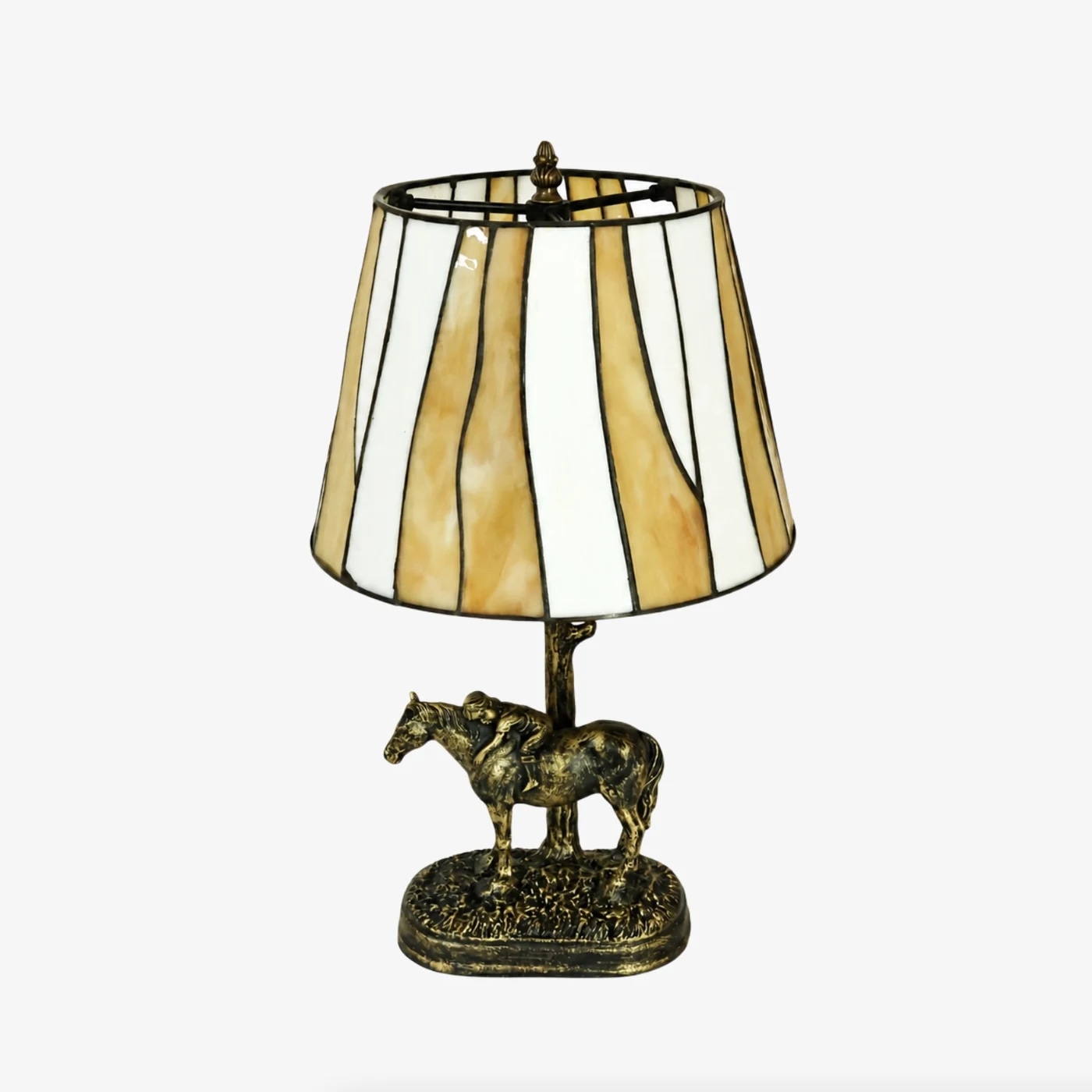 Lampada da tavolo in stile Tiffany da 30 cm con base a forma di cavallo gialla