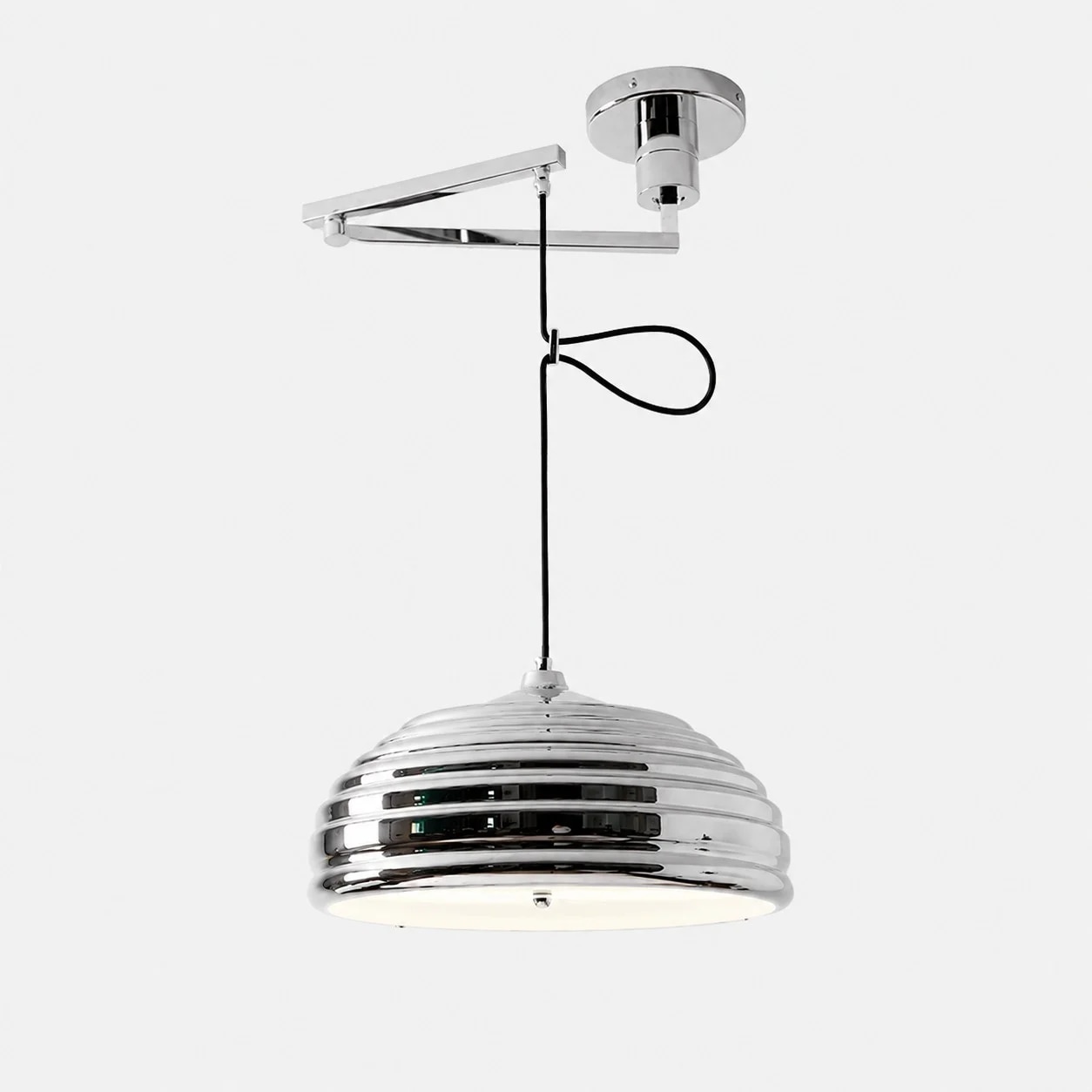 Polished chrome adjustable arm pendant light