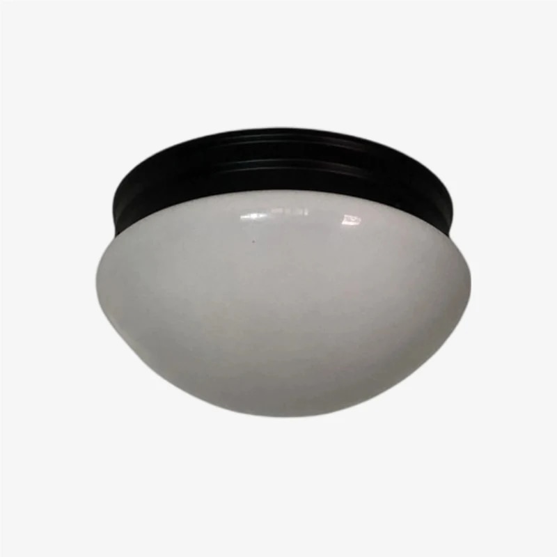 Abat-jour en verre blanc opale avec rosace de plafond noire