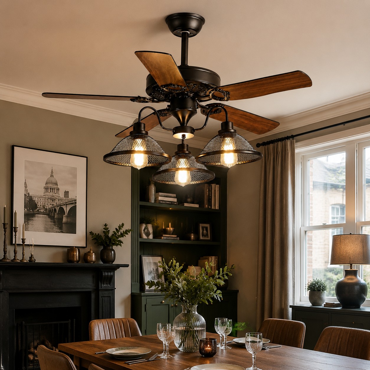 Konoha und Deckenventilatorleuchte aus Bananenblattholz im Raumdesign