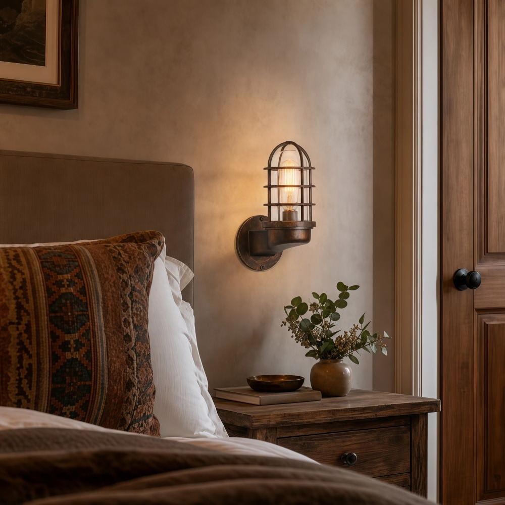 Patnox Wandleuchte aus Klarglas neben dem Bett