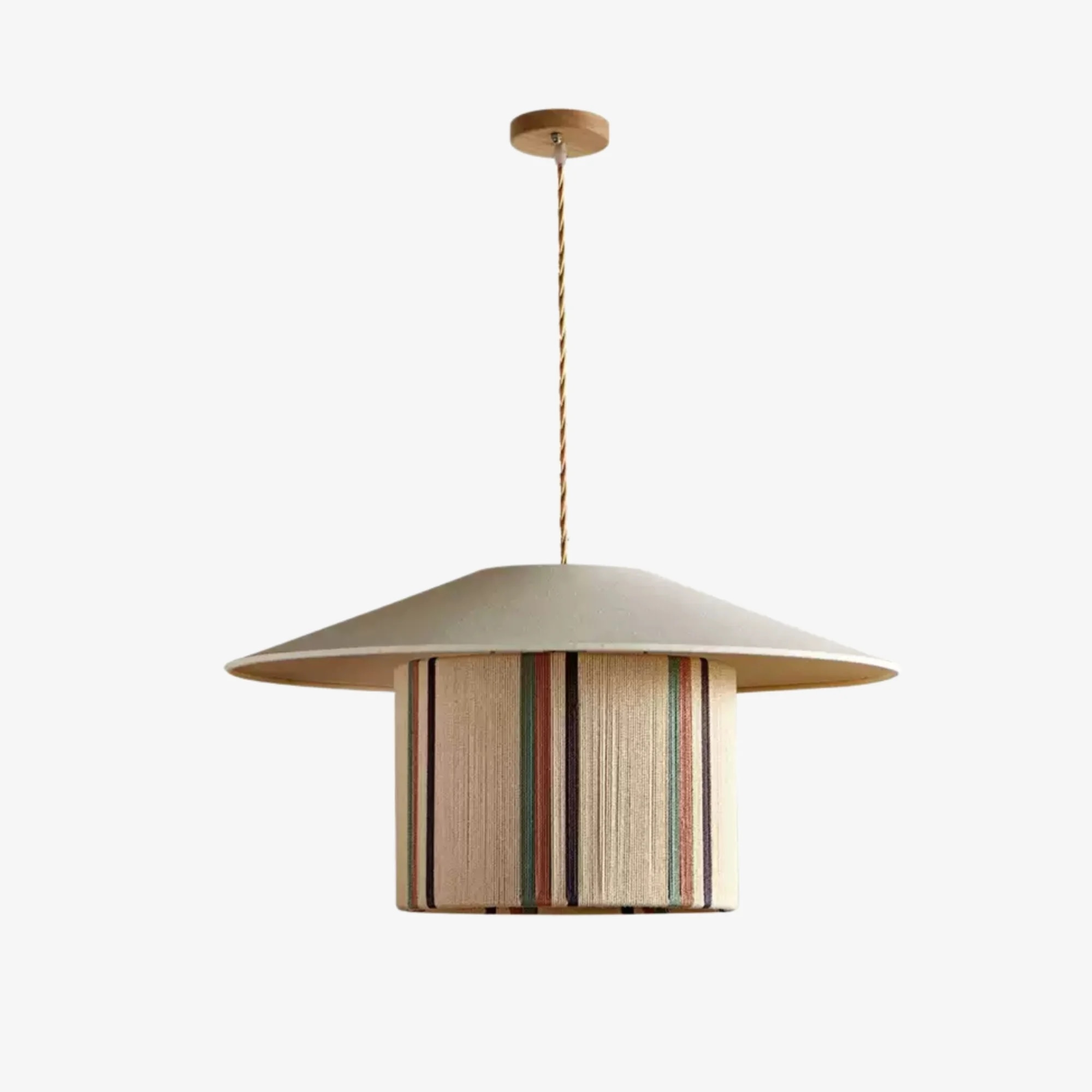 Suspension en tissu tissé wabi-sabi avec abat-jour en dôme naturel
