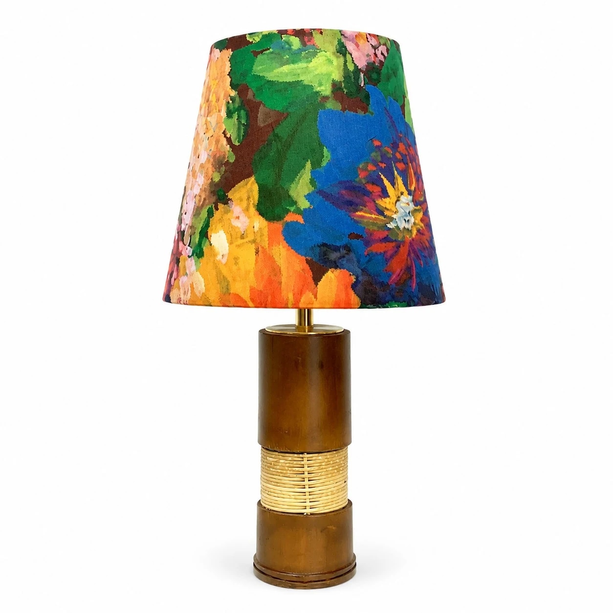 Lampe de table en bambou à abat-jour floral éclatant
