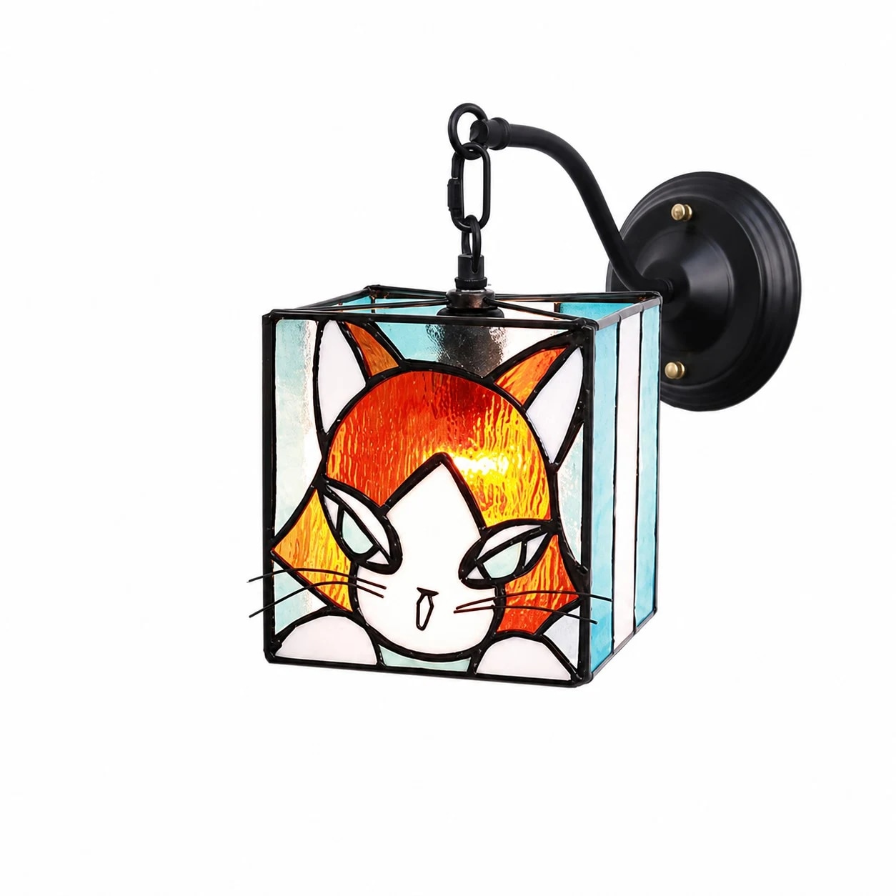 Applique murale en vitrail chat orange ambré