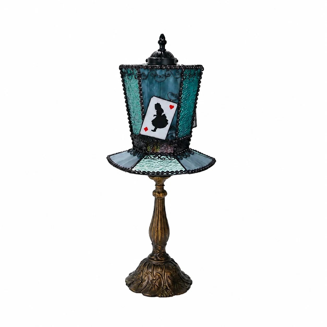 Lámpara de mesa azul aguamarina con diseño de tarjeta de hadas de gato