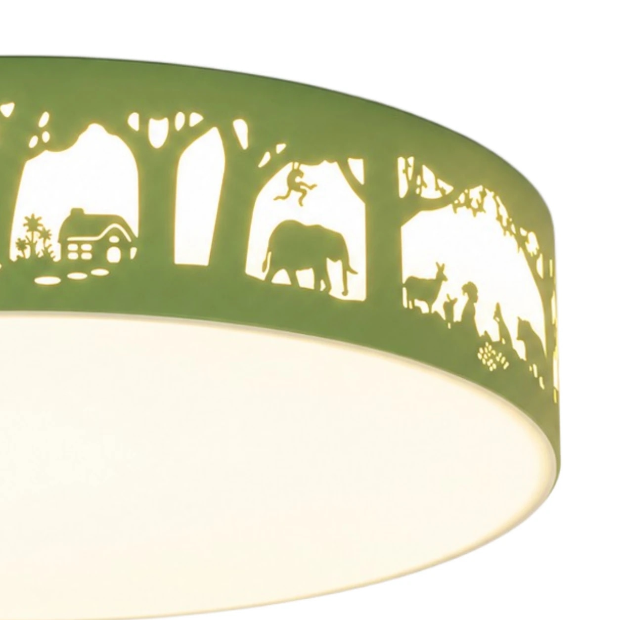 Type B forest and animal silhouette detail on green ceiling light