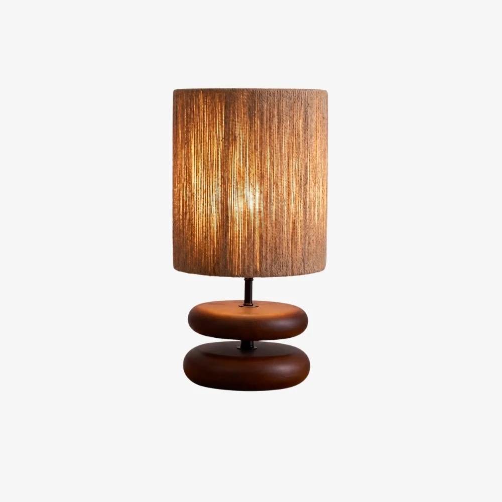 Lampe de table wabi-sabi naturelle couleur noyer avec abat-jour en corde de chanvre