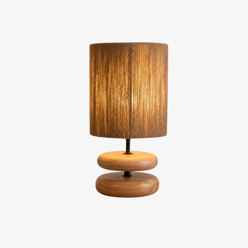 Lampe de table wabi-sabi naturelle couleur bois avec abat-jour en corde de chanvre