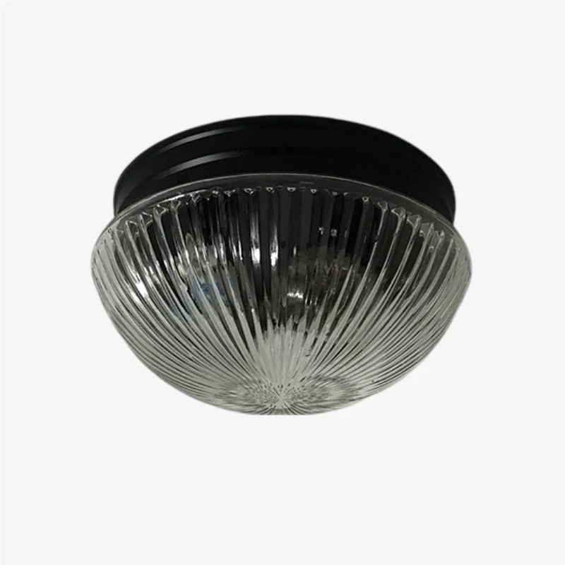 Abat-jour en verre transparent côtelé avec rosace de plafond noire
