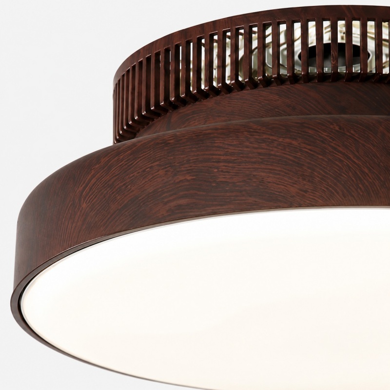 Detalle preciso de la textura de la madera y del difusor LED.